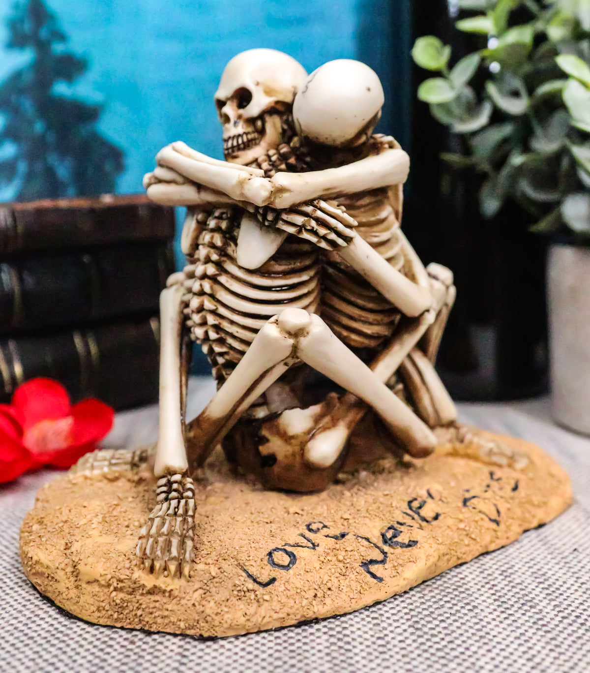 Day Of The Dead Love Never Dies Castaway Wedding Skeleton Couple Hugging Statue - Ebros Gift