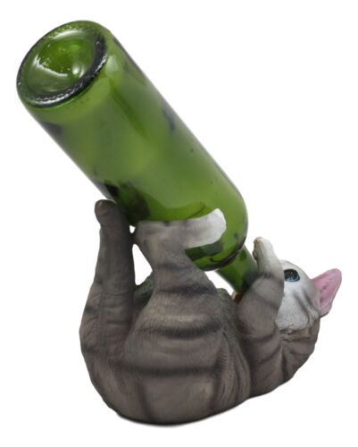 Ebros Feline Tabby Grey Kitty Cat Wine Bottle Holder Caddy Figurine (Grey)