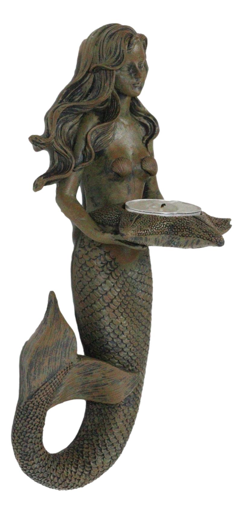 Rustic Rust Bronze Finish Nautical Ocean Mermaid With Shell Candle Wall Sconce