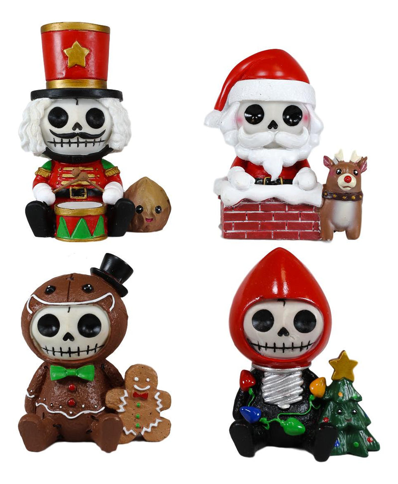 Ebros Christmas FurryBones Characters Skeleton Limited Edition Figurines Set Of 4