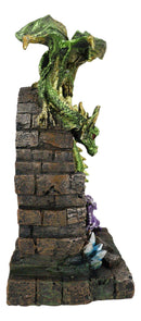 Fantasy Green Dragon With Wyrmling Perching On Door Arch LED Light Figurine