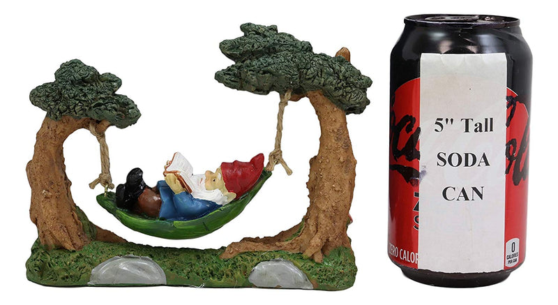 Ebros Whimsical Bookworm Gnome Sleeping On Hammock by Toadstool Mushrooms Forest Tree Ents Statue 6.5" Wide