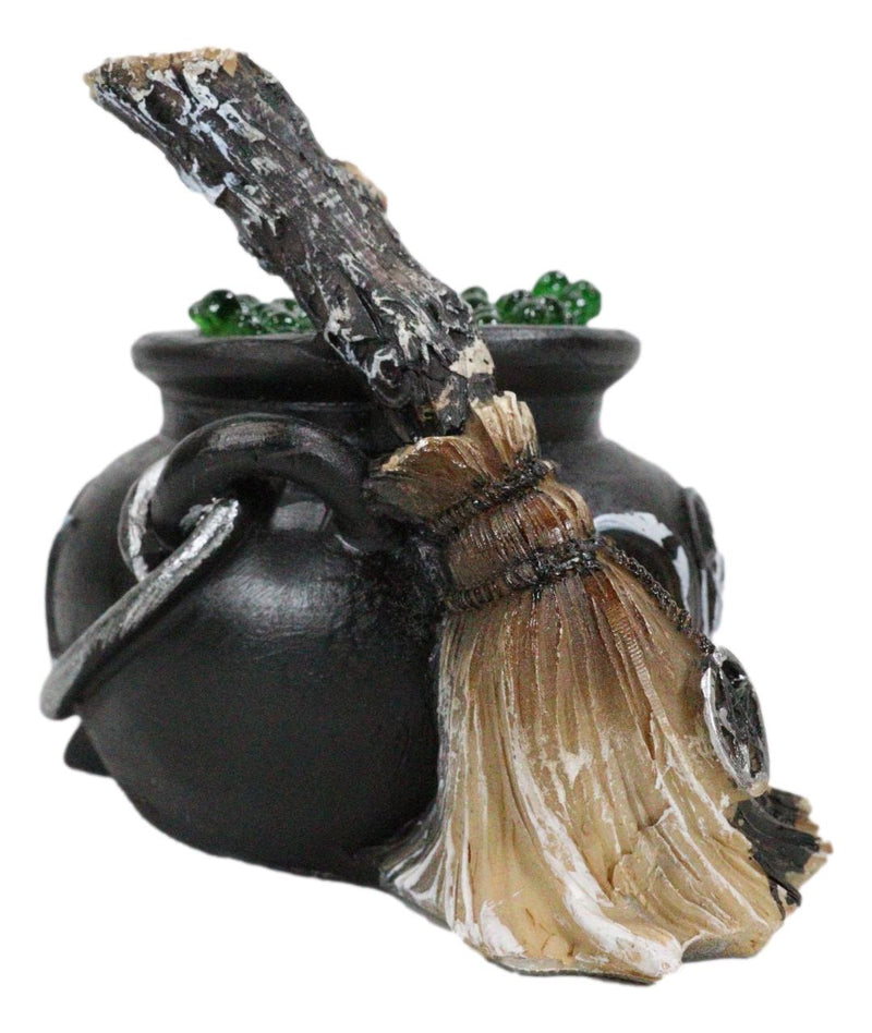 Wicca Triple Moon Goddess Pentagram LED Cauldron And Broomstick Mini Figurine