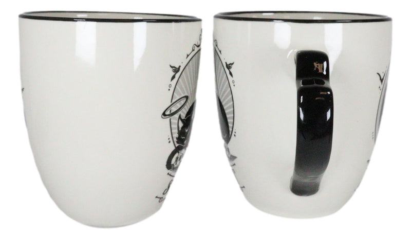 Set Of 2 Wicca Witching Hour Angel Saint Or Sinner Devil Cats Porcelain Mugs