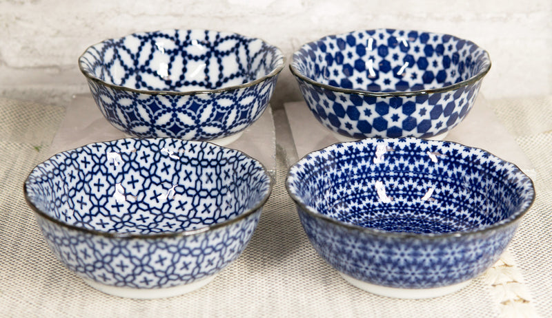 Ebros Made In Japan Multi Pattern Ceramic Sauce Appetizer Dipping Bowl Set Serves 4