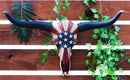 28"W Western Patriotic Bull Cow Longhorn Skull With USA Stars Stripes Wall Decor