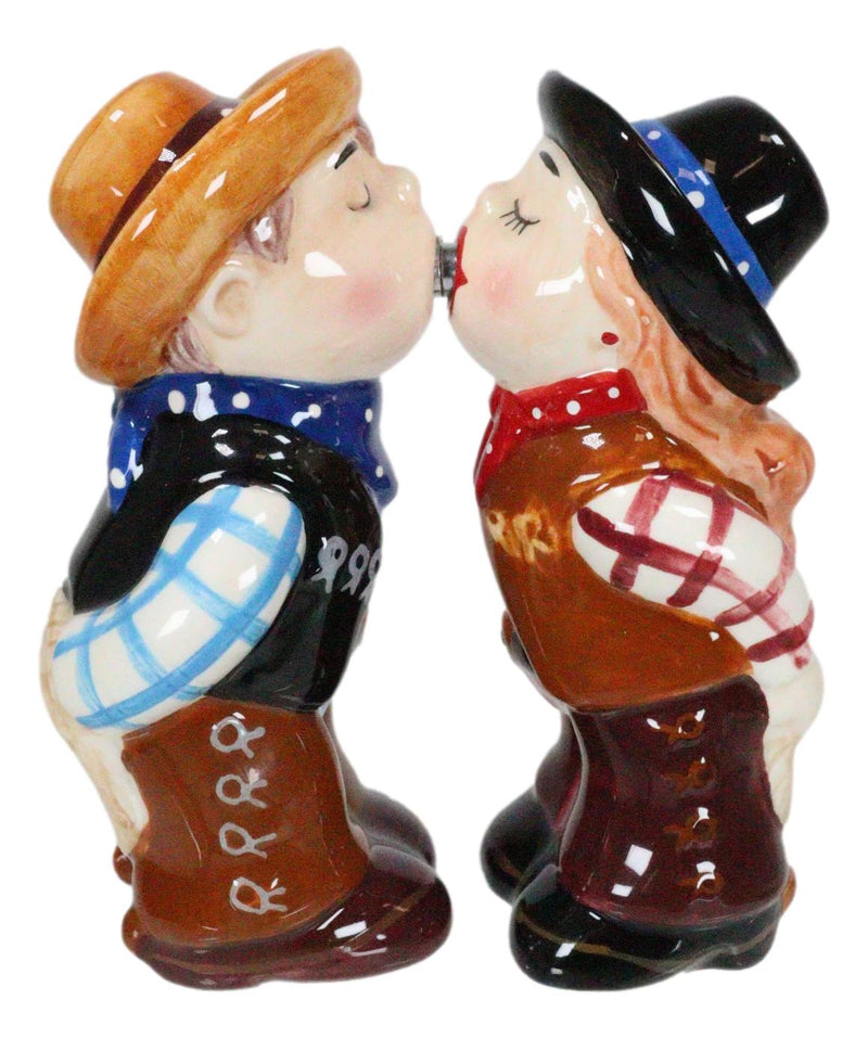 Western Cowboy Kissing Cowgirl Magnetic Ceramic Salt And Pepper Shakers Set