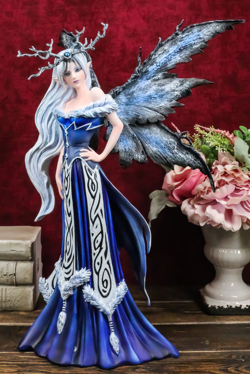 Amy Brown Large Winter Frost Fairy Queen with Crown of Branches Statue Collector