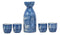 Ebros Porcelain Blue Jeans & White Bamboo Japanese Sake Rice Wine Flask And 4 Cups Set