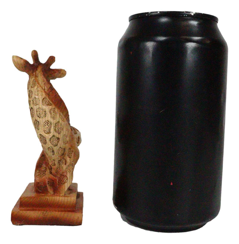 Wild Safari Savannah Giraffe Bust Figurine In Faux Wood Cutout Carving Finish