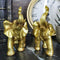 Feng Shui Gold Patina Elephant Left And Right Pair Figurines With Trunks Up