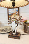 Western Cow Skull with Tribal Indian Chief Feathers Roach Headdress Table Lamp