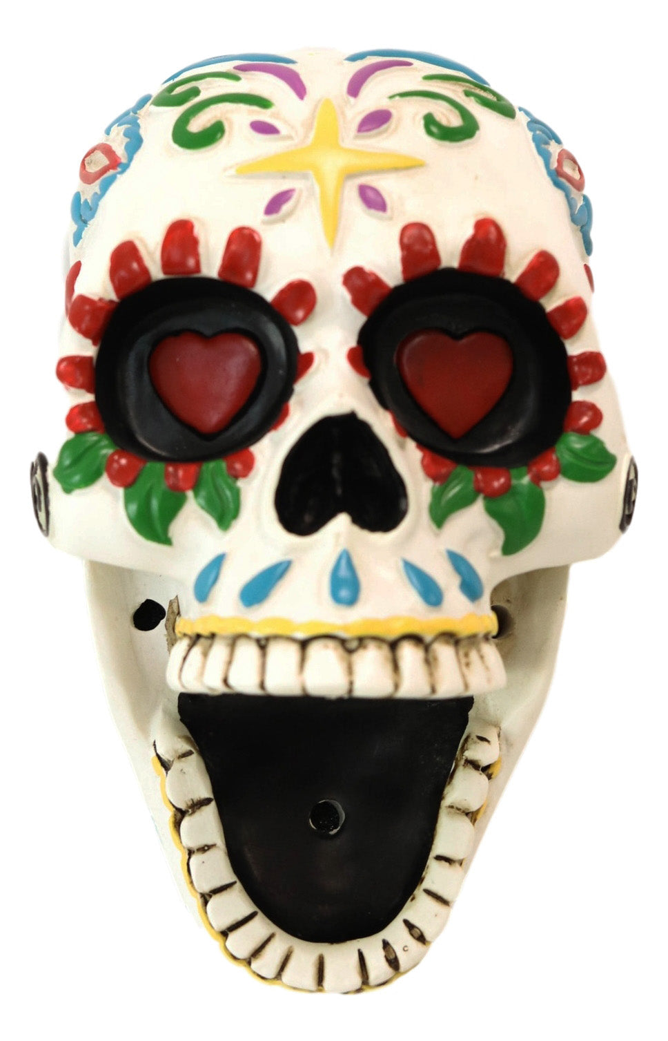 Ebros Day of The Dead White Floral Sugar Skull Wall Mounted Bottle Opener - Ebros Gift