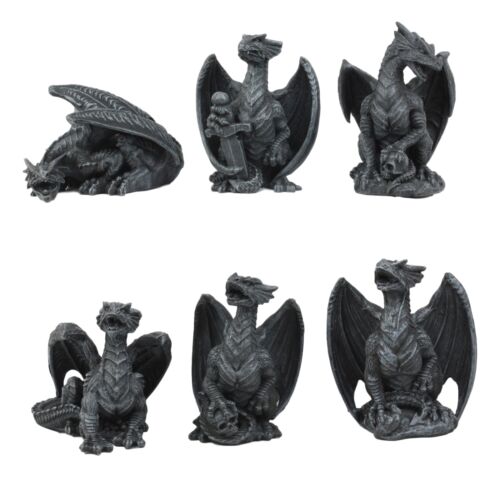 Ebros Six Faux Stone Gothic Mini Dragons Statue Set Legends And Fantasy Action Dragons - Ebros Gift