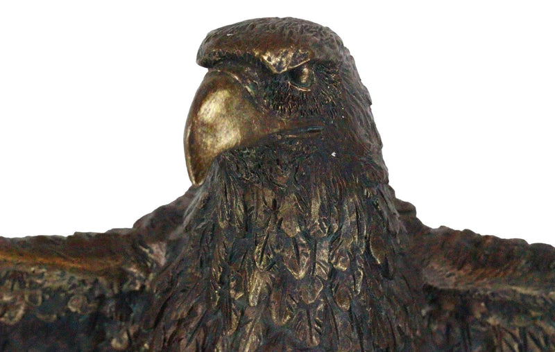 Large Grand Bald Eagle Perching On USA American Flag Figurine With Round Base