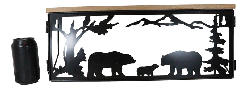 Forest Rustic Western Black Bear Family Metal Cutout Art Wall Hanging Wood Shelf