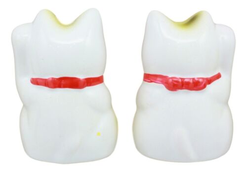 Ebros Japanese Luck and Fortune Charm White Beckoning Cat Maneki Neko Ceramic Figurines Set of 2 with Right and Left Paws Feng Shui Lucky Energy Cats Collectible Statues - Ebros Gift
