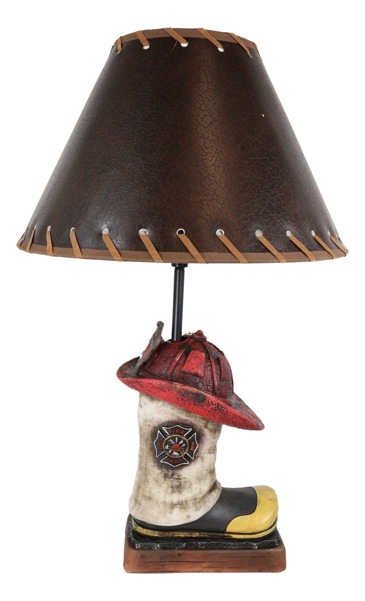 American Hero Fire Fighters Fireman Boot And Helmet Table Lamp With Laced Shade - Ebros Gift