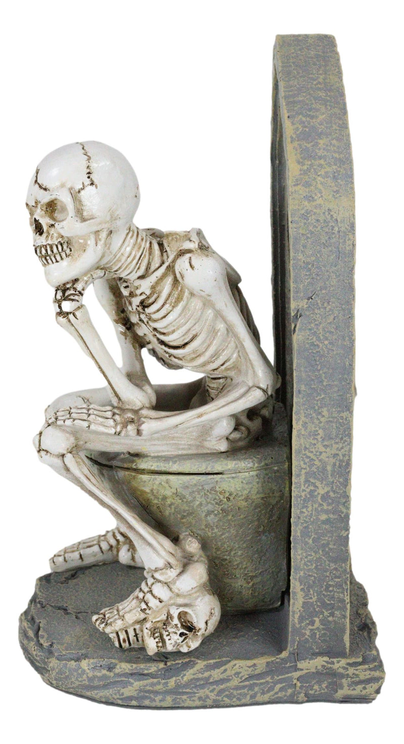 Rest In Peace Constipated Thinker Skeleton Sitting On Graveyard Toilet Statue