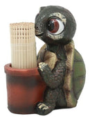 River Baby Tortoise Holding A Bucket Toothpick Holder Figurine With Toothpicks
