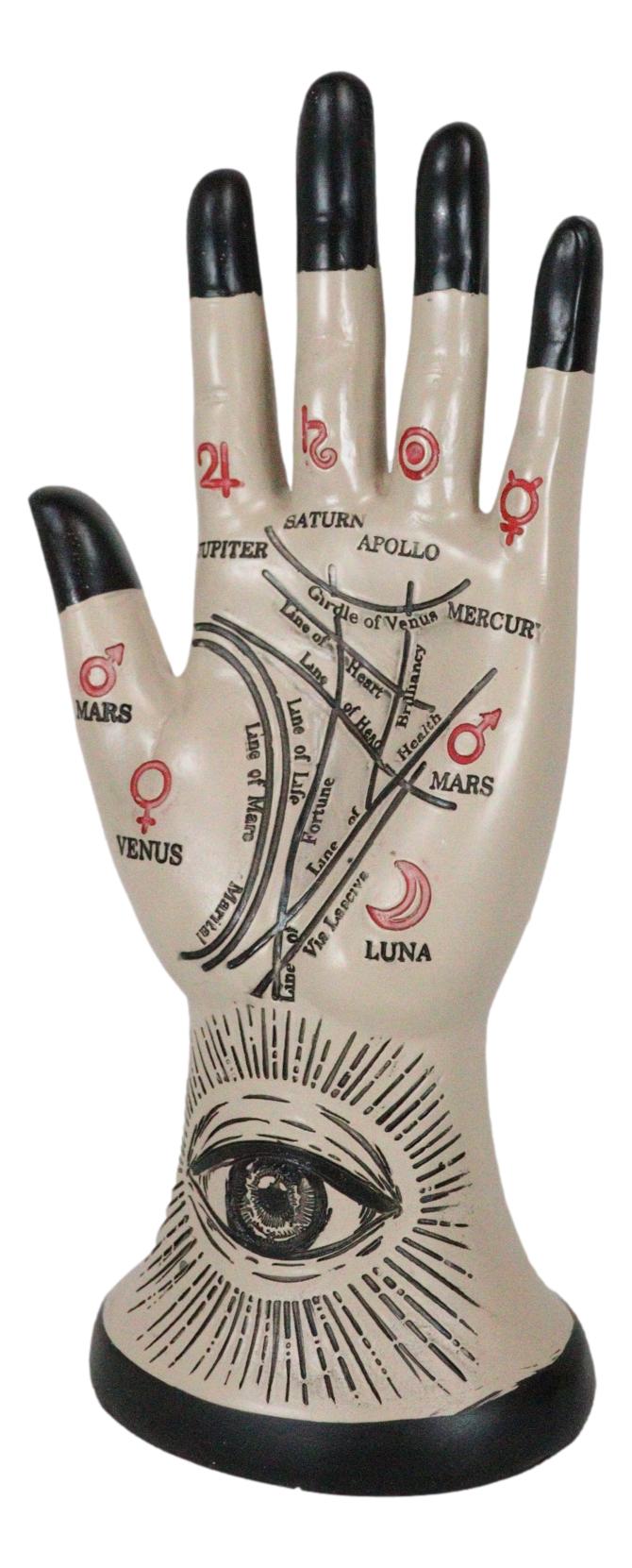 Psychic Fortune Teller Chirology Palmistry Eye Of Providence Hand Palm Figurine