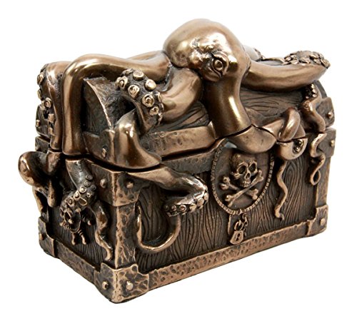 Ebros Deep Sea Kraken Octopus Skull Treasure Jewelry Decorative Box Figurine