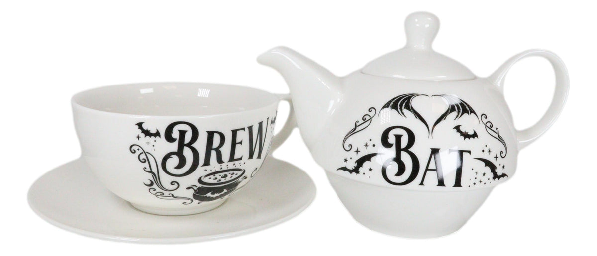 Porcelain Bat Brew Magic Cauldron Stackable Tea Pot And Cup With Saucer Set Of 3