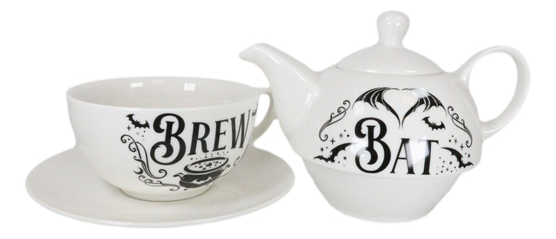 Porcelain Bat Brew Magic Cauldron Stackable Tea Pot And Cup With Saucer Set Of 3