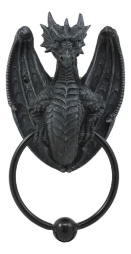 Ebros Faux Stone Fantasy Saurian Dragon Grasping Door Knocker Home Decor 8"H - Ebros Gift