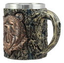 Ebros Bronzed Wildlife Roaring Black Bear Mug 12oz In Rustic Tree Bark Texture Design