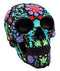 Ebros Gift Day Of The Dead Black Multi Colored Floral Tattoo Skull Figurine 8"L