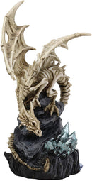 Ebros 10" Tall Gothic Skeleton Bone Dragon Perching On Crystal Cavern Statue Shadow Ghost Alchemy Drake Fantasy Dungeons and Dragons Decor Figurine Ossuary Macabre Halloween Figurine - Ebros Gift