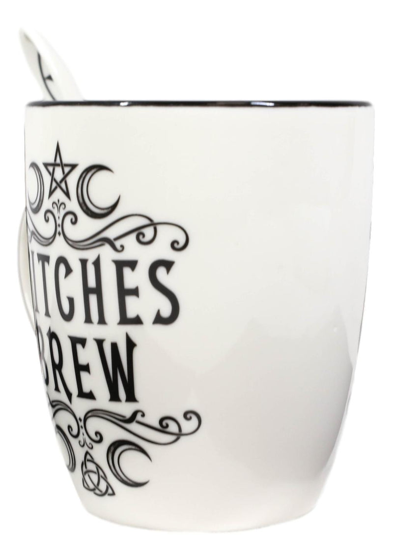 Wicca Sacred Moon Triple Goddess Pentacle Witches Brew Ceramic Mug And Spoon Set