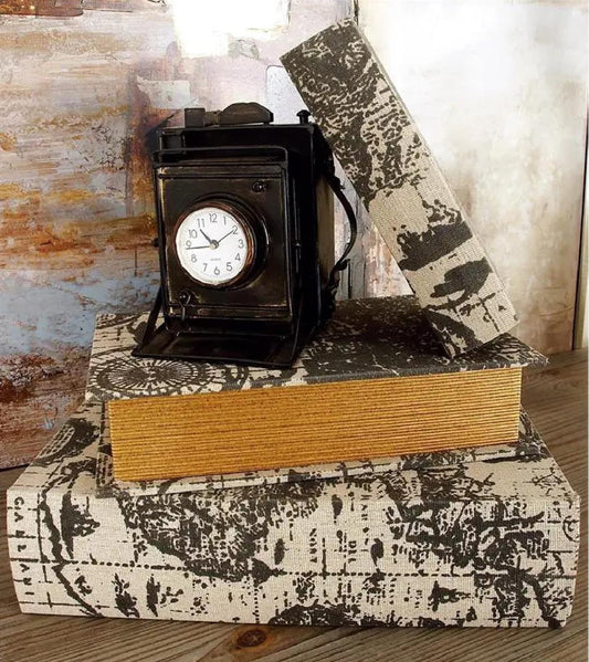 Set Of 3 Old World Nautical Sailor World Map Atlas Decorative Wooden Book Boxes
