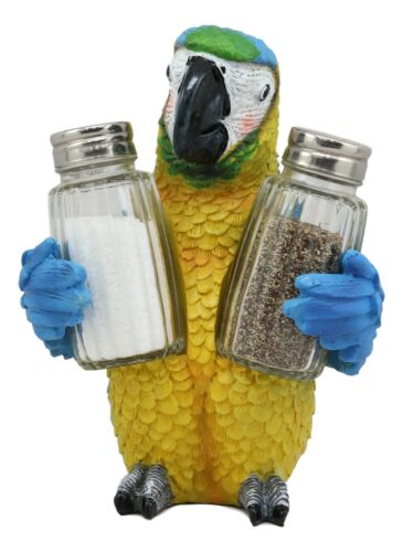 Ebros Tropical Rainforest Blue Scarlet Macaw Parrot Salt Pepper Shakers Holder - Ebros Gift