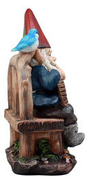 Ebros Gift Whimsical Mr & Mrs Gnome Sitting On Rustic Chair with Blue Bird Statue Grow Old with Me Guest Greeter Patio