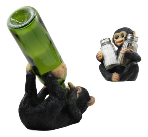 Ebros Rainforest Monkey Baby Chimpanzee Wine Holder and Salt Pepper Shakers Set