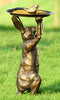 Ebros Crouching Whimsical Rabbit Holding Tray Bird Feeder Garden Cast Iron Statue 22"H