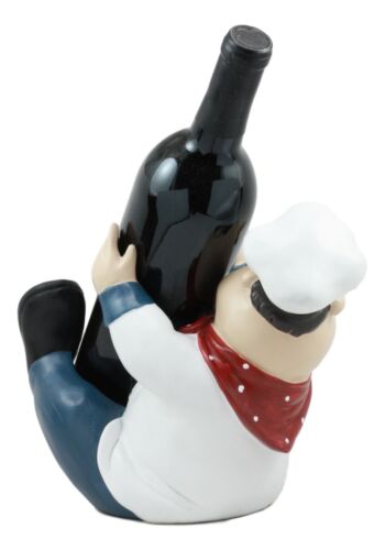 For The Love Of Wine Fat Chef Marco Hugging Wine Bottle Holder Figurine Kitchen