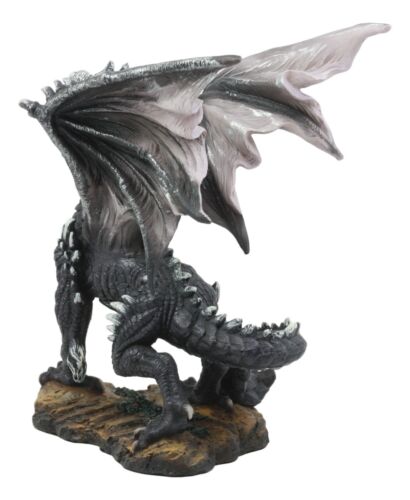 Mythical Fantasy "Silver Volander" Ancient Wise Dragon Statue 8"H Black Dragon