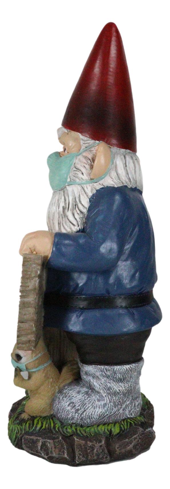 Grumpy Mr Gnome Wearing Mask With 'No Shoes Shirt Mask No Service' Sign Figurine