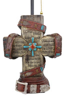 Western Turquoise Faux Distressed Wood Cross Bible Verses Family Side Table Lamp