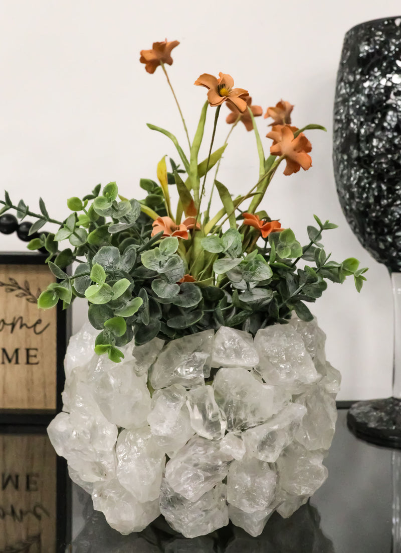 Quartz Crystal Mineral Stone Rocks Floral Vase Contemporary Accent Sculpture