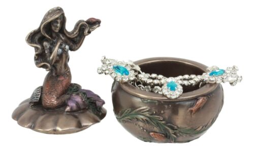 Ebros Mermaid Sitting On Oyster Sea Shell Small Jewelry Decorative Trinket Box