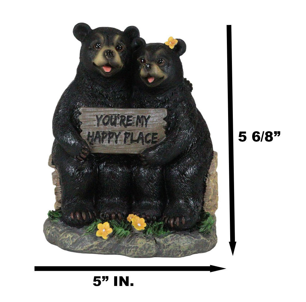 Whimsical Black Bears Couple On Tree Log You're My Happy Place Sign Figurine