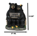 Whimsical Black Bears Couple On Tree Log You're My Happy Place Sign Figurine