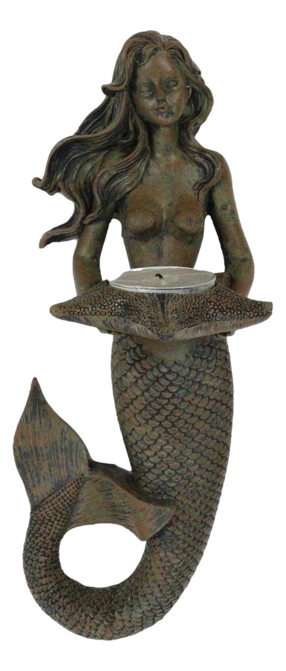 Rustic Rust Bronze Finish Nautical Ocean Mermaid With Shell Candle Wall Sconce