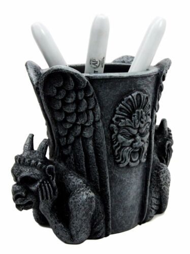 Two Gothic Night Demon Gargoyle Office Study Desktop Stationery Holder Figurine