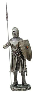 Medieval Crusader Knight Statue Silver Finishing Cold Cast Resin Statue 7"H