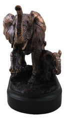 African Safari Bush Elephant Mother With Calf On Jungle March Figurine With Base